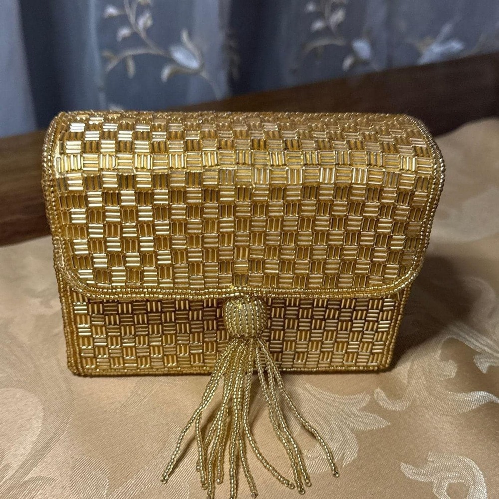 Vintage Magid Gold Hand Beaded Shoulder Clutch Mini Purse